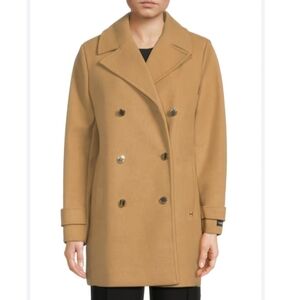 Halston Faux Wool Double Breasted Womens Coat Camel Beige New $300 NWT